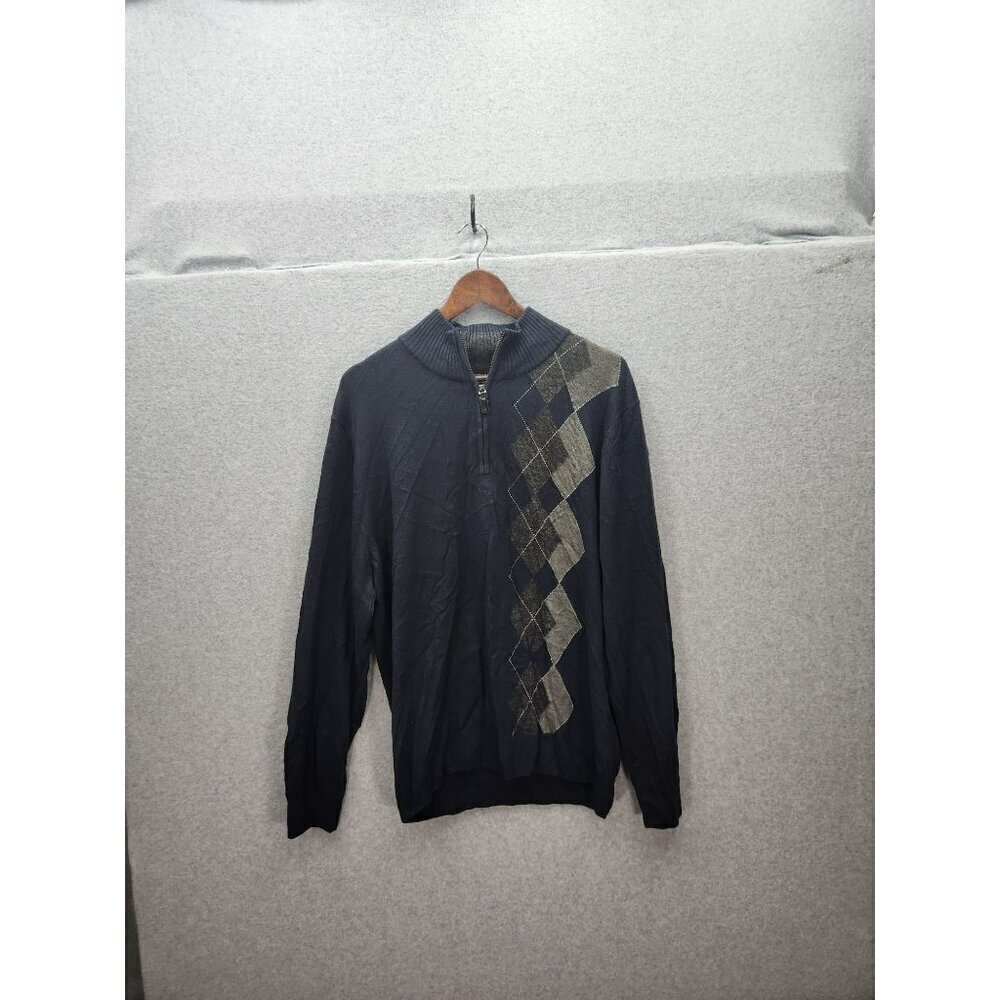 Tricots St Raphael XL Argyle Half-Zip Sweater - Navy & Gray